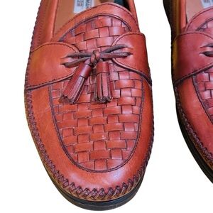 Freemen Men's Brown Leather Woven Leather Tassell Slip on Loafer Shoes Nick 12